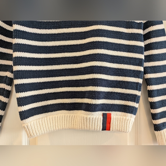 Kule Navy Ivory Striped Knit 100% Cotton Sweater Size XS Fisherman Nautical - Picture 3 of 13